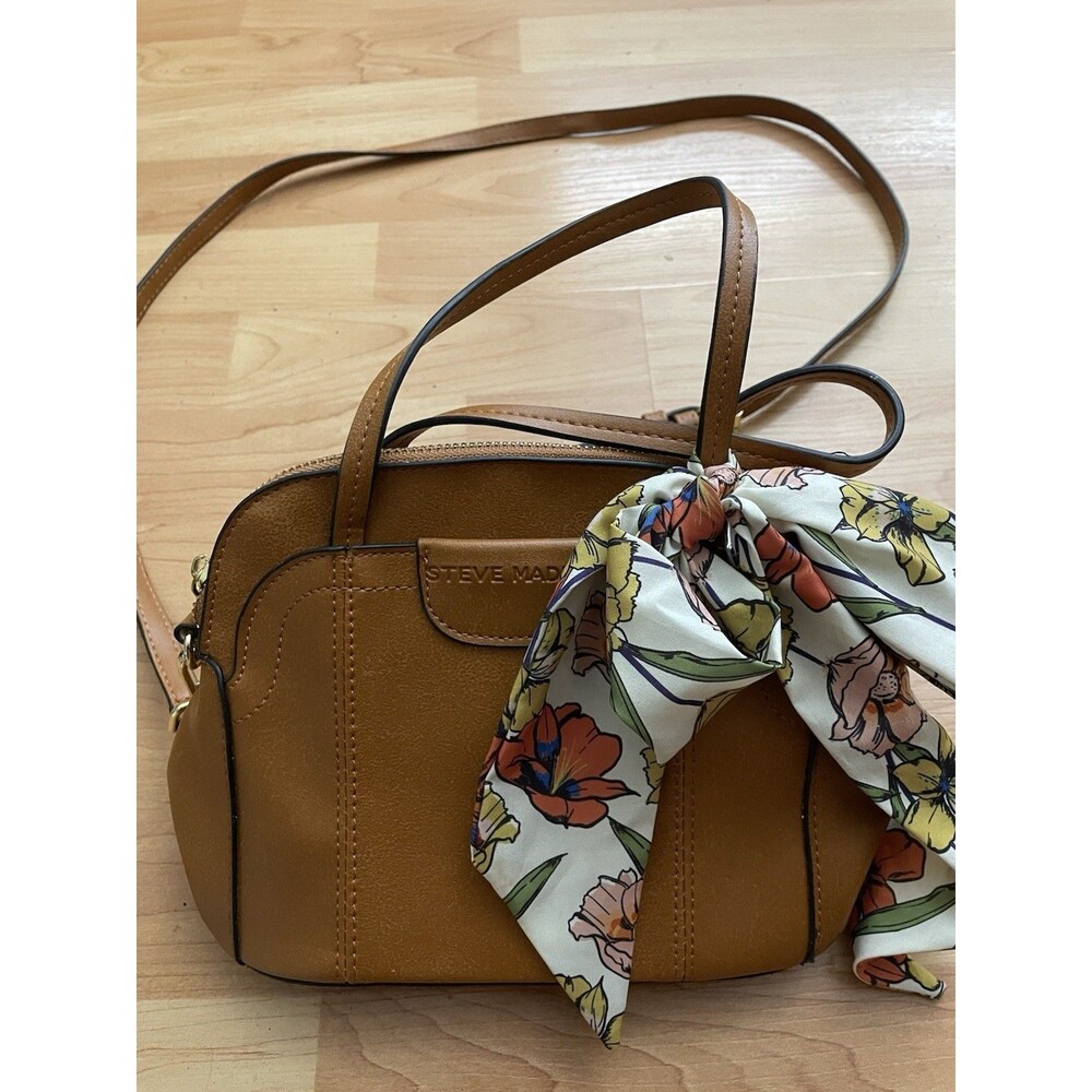 Steve Madden Brown Mini Dome Satchel Crossbody Bag w/ Floral Scarf